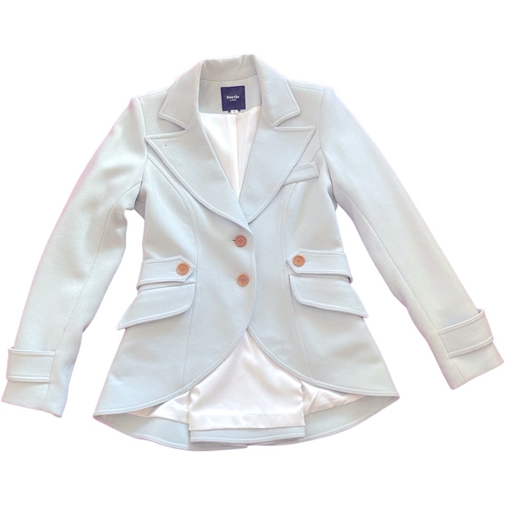 Smythe Rifle Patch Equestrian Blazer Light blue with toffee leather trim,unique!